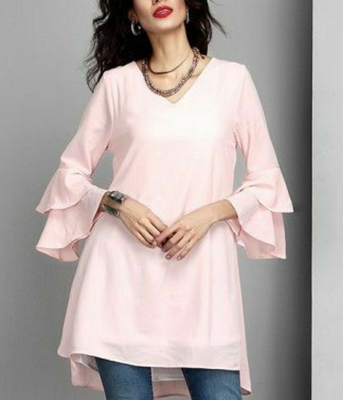 Reborn Tops - Peach Chiffon Bell Sleeve Tunic - Size 3X